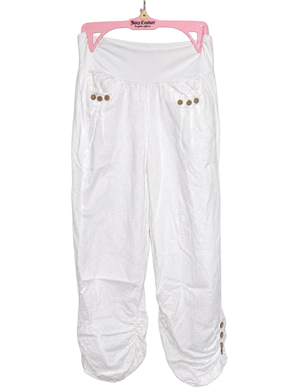 🇮🇹 White 100% Linen Cropped Pants with Button Detailing